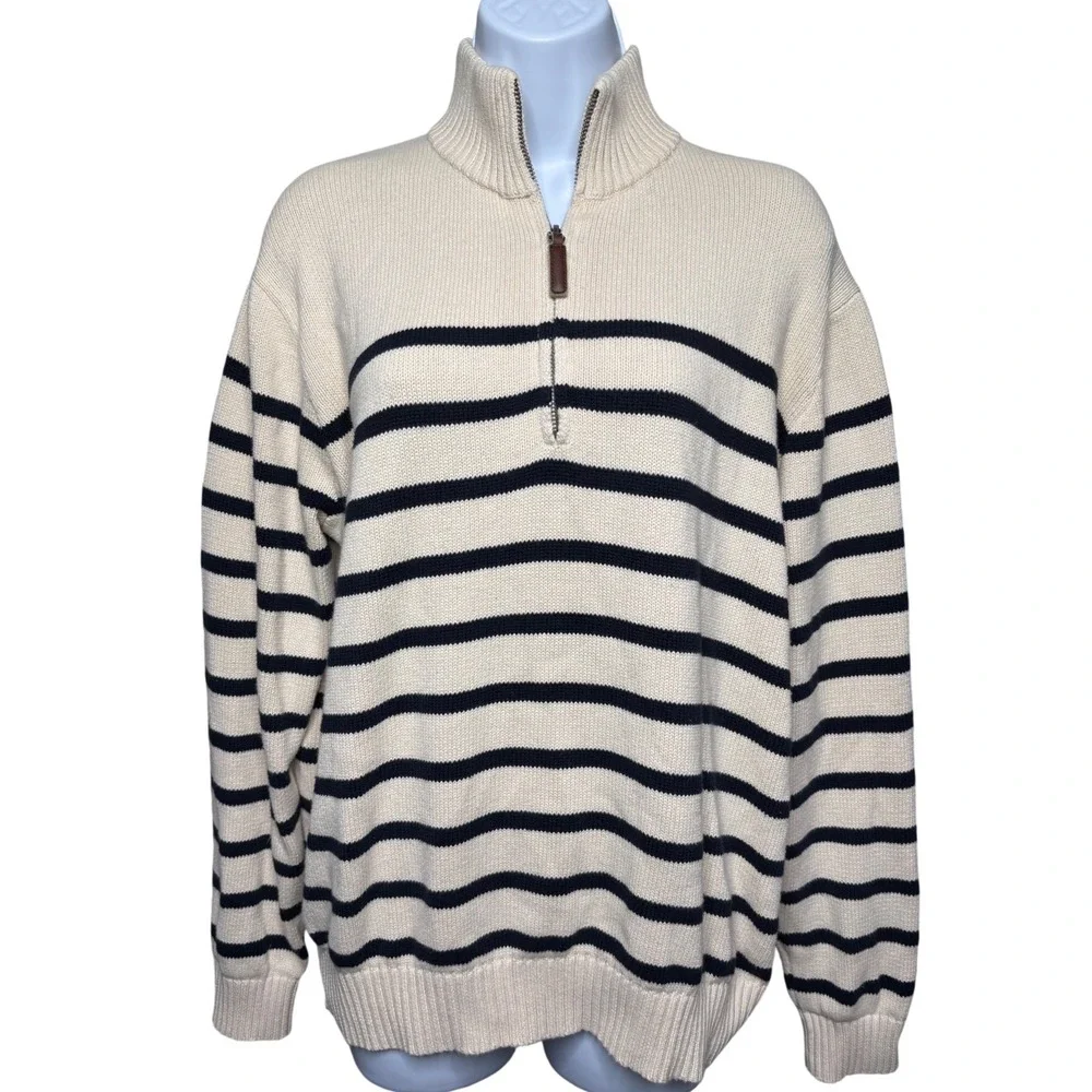 BRANDY MELVILLE Womens Cream Navy Striped Oversized Quarter Zip Sweater One Size